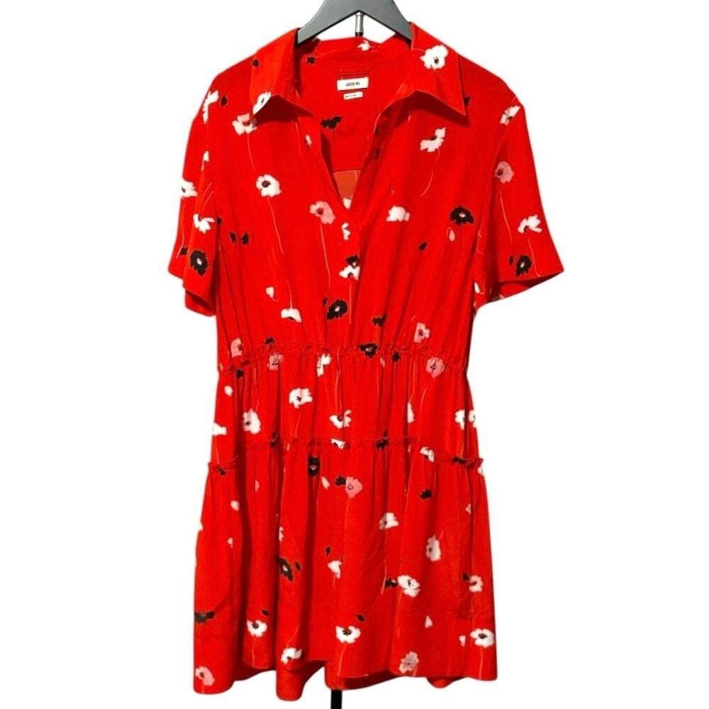 Jason Wu Short Sleeve Dress - Sz 14 - Orange Print Collared Mini - EUC